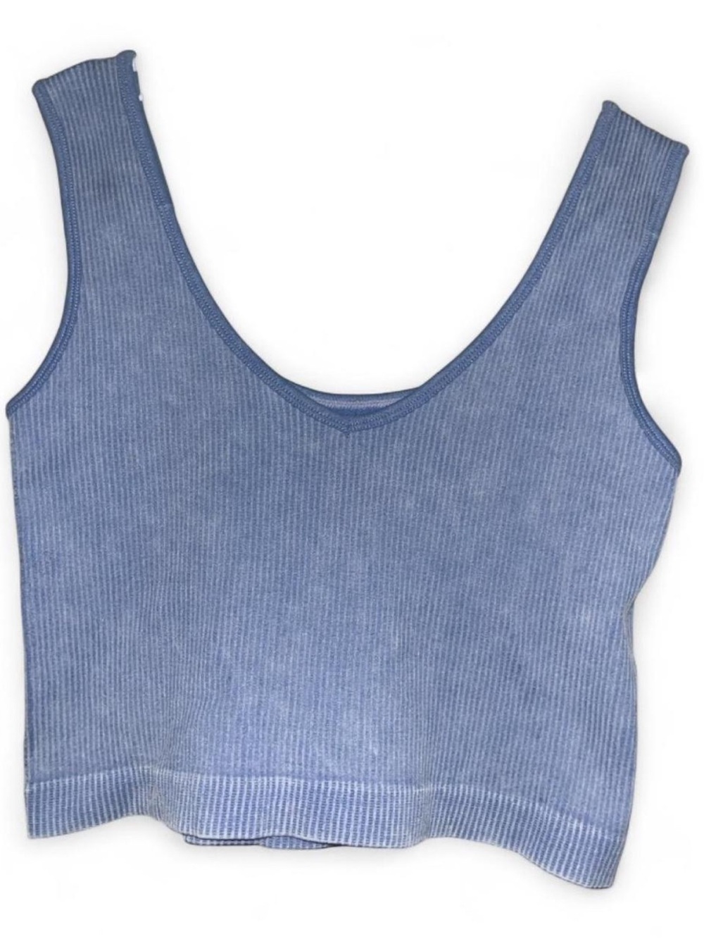 Ribbed Scoop Crop Tank Top in Dusty Blue